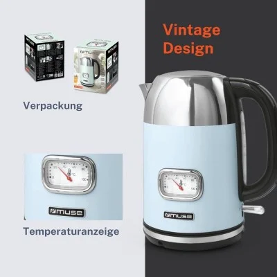 Mews Classic Design Stainless Steel Kettle with Analog Temperature Indicator and Washable Filter, 1.7L Capacity – Pastel Blue